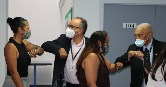 Sam and kaumatua greet students orientation new image